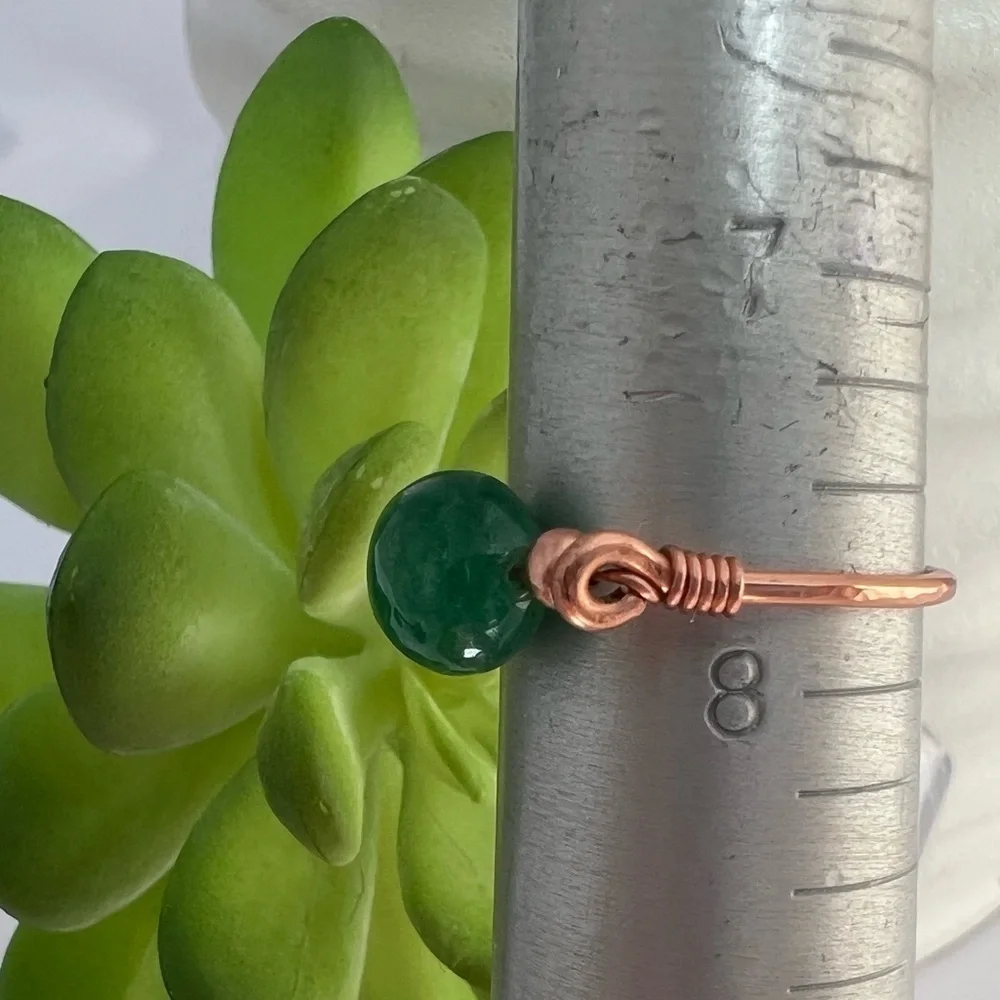 Green Chalcedony Wire Wrapped Copper Ring